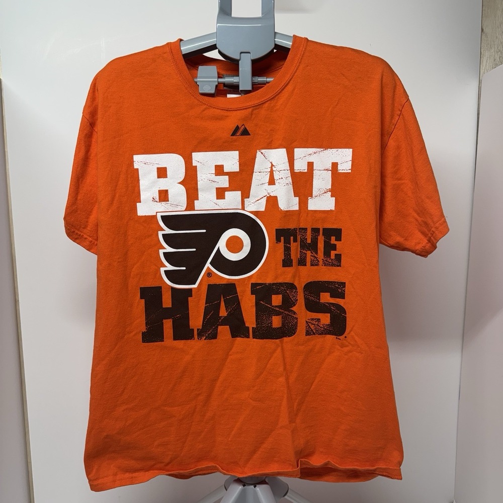 Philadelphia Flyers Beat The Habs T-Shirt Men's Large Orange NHL Majestic